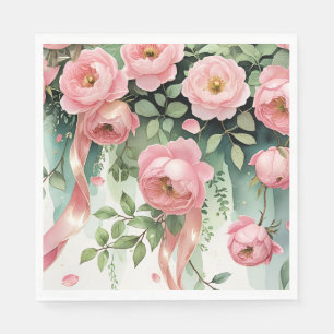 Serviette En Papier Roses roses et rubans