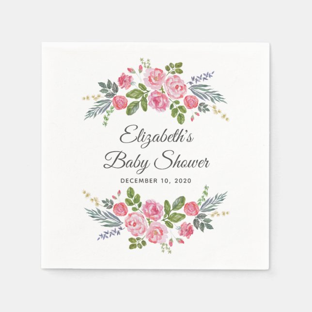 Serviette En Papier Roses roses. Fleurs de jardin. Baby shower floral (Devant)