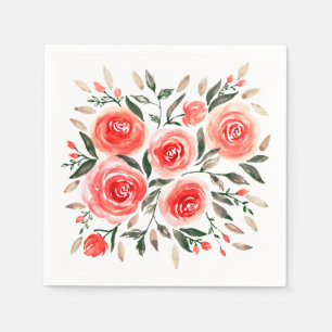 Serviette En Papier Roses roses romantiques Aquarelle Florale