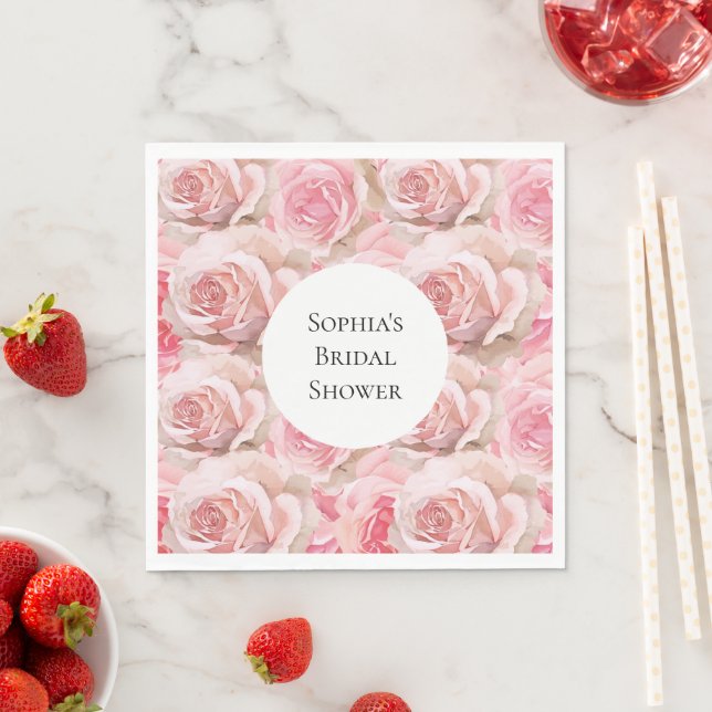 Serviette En Papier Roses roses romantiques Fête des mariées florale (En situation)