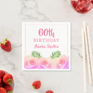 Serviette En Papier Roses roses rose Floral 60e fête d'anniversaire
