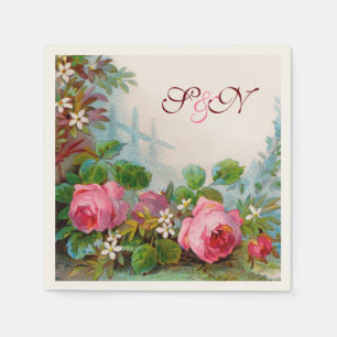 SERVIETTE EN PAPIER ROSES ROSES ROSES ET JASMINES MARIAGES FLORAUX MON