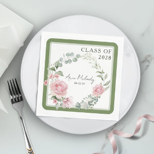 Serviette En Papier Roses Roses Roses Script Promotion de Diplômé