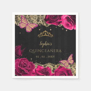 Serviette En Papier Roses roses roses vintages dentelle or noir Quince