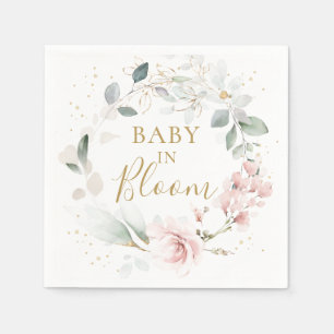 Serviette En Papier Roses roses vertes Baby shower de feuillage servie