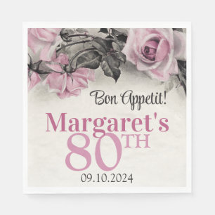 Serviette En Papier Roses roses vintages 80e anniversaire