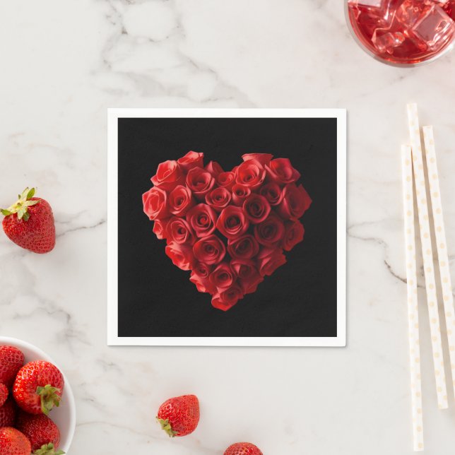 Serviette En Papier Roses Rouges en Forme de Cœur-Mariage- (En situation)