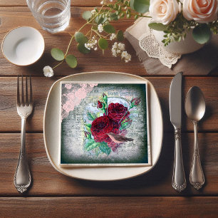 Serviette En Papier Roses Rouges Florales Finch Ephémère Découpage