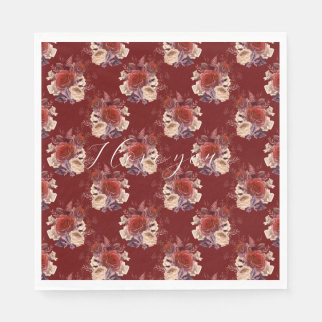 Serviette En Papier Roses rouges romantiques Floral (Devant)