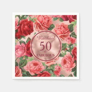 Serviette En Papier Roses rouges roses vintages 50 et Fabuleux anniver