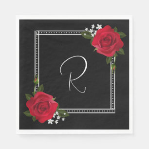 Serviette En Papier Roses rouges sur Mariage noir