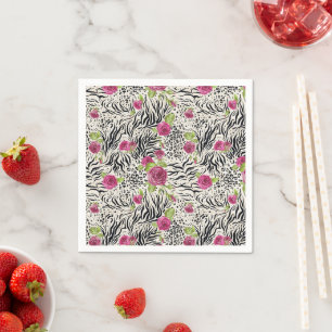 Serviette En Papier Roses sur Motif animal