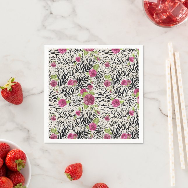 Serviette En Papier Roses sur Motif animal (En situation)