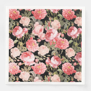 Serviette En Papier Roses victoriens roses sur le motif noir
