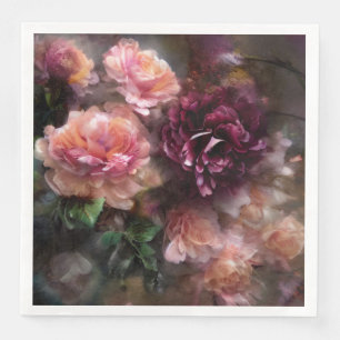 Serviette En Papier Roses Vintages Bourgogne Peints Dans Un Style Néer