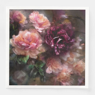 Serviette En Papier Roses Vintages Bourgogne Peints Dans Un Style Néer