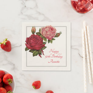 Serviette En Papier Roses Vintages Fête d'anniversaire Personnalisée