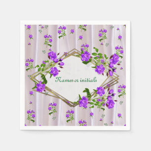 Serviette En Papier Roses violets d'aquarelle violette sur soie rose