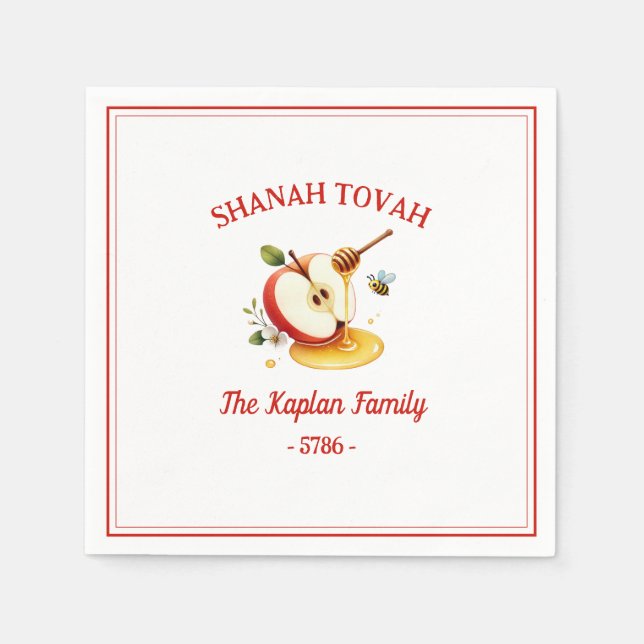 Serviette En Papier Rosh Hashanah Shanah Tovah Apple Honey Famille (Devant)