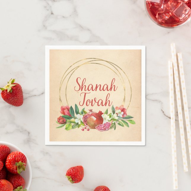 Serviette En Papier Rosh Hashanah "Shanah Tovah" avec grenade (En situation)