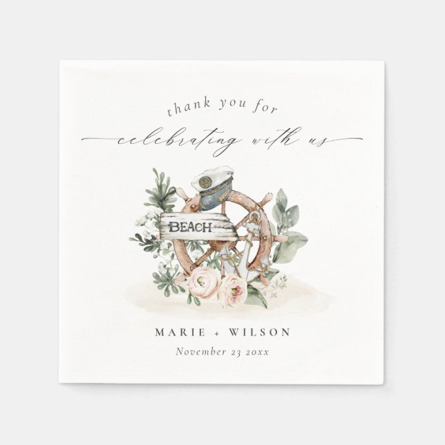 Serviette En Papier Roue d'Ancre nautique rustique Mariage floral feui (Devant)