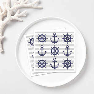 Serviette En Papier Roue de bateau à ancre bleu marine rayée papier na