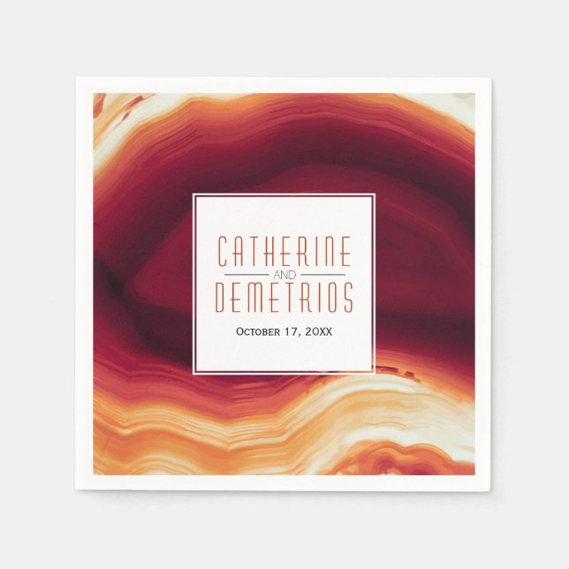 Serviette En Papier Rouge agate slice géode moderne mariage d'automne (Devant)