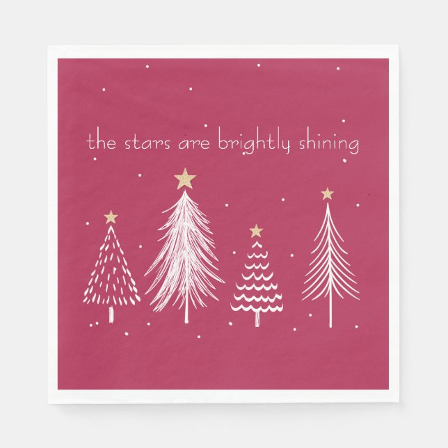 Serviette En Papier Rouge avec des arbres de Noël blancs (Devant)