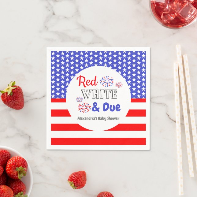 Serviette En Papier Rouge blanc et Baby shower dû (En situation)