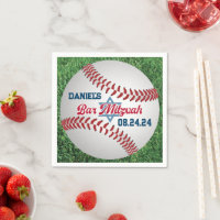 Rouge, Blanc, Marine Baseball Bar Mitzvah Napkins 
