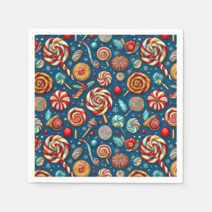 Serviette En Papier Rouge Blanc Sucette Candy Bleu Noël