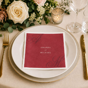 Serviette En Papier Rouge Canneberge Moderne Élégant Monogramme Mariag