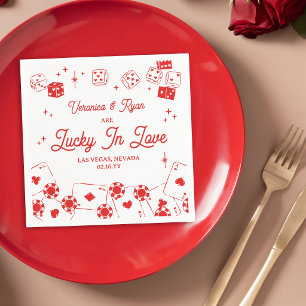 Serviette En Papier Rouge Chanceux en Amour Dés Fiançailles Mariage