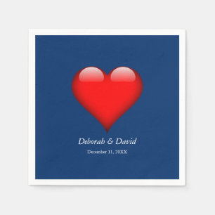 Serviette En Papier Rouge Coeur bleu Moderne minimaliste Mariage