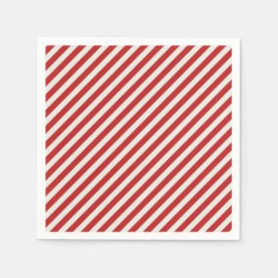 Serviette En Papier Rouge & Crème Beige Blanc Rayure Noël Fêtes 