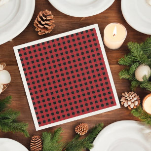 Serviette En Papier Rouge de Noël à carreaux plaid de bison