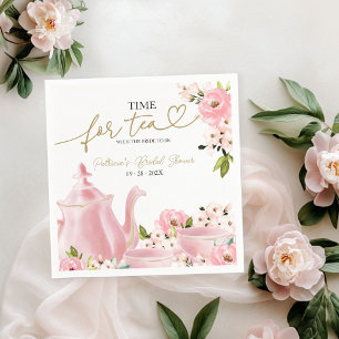 Serviette En Papier Rouge Doré Floral : l'Heure du Thé pour une Mariée