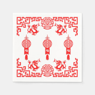 Serviette En Papier Rouge Dragon Oriental Cocktail Napkins