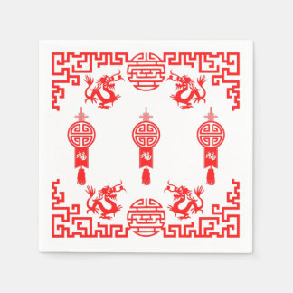 Serviette En Papier Rouge Dragon Oriental Cocktail Napkins