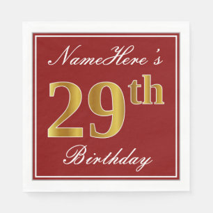 Serviette En Papier Rouge élégant, anniversaire d'or de Faux 29ème 