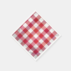 Serviette En Papier Rouge et blanc À damiers plaid