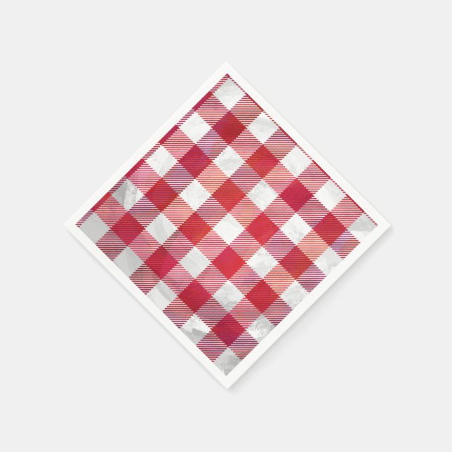 Serviette En Papier Rouge et blanc À damiers plaid (Coin)