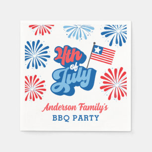 Serviette En Papier Rouge et bleu 4 juillet feux d'artifice Retro BBQ 