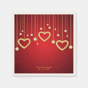 Serviette En Papier Rouge et or Diamond Coeur Drit Élégant Bijou