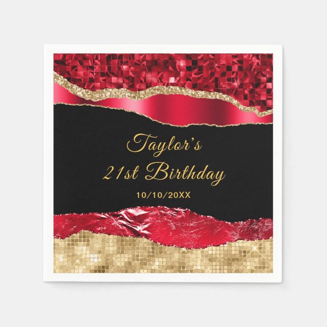 Serviette En Papier Rouge et or Glam Tears Anniversaire (Devant)