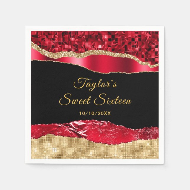 Serviette En Papier Rouge et or Larmes à Glam Sweet sixteen (Devant)