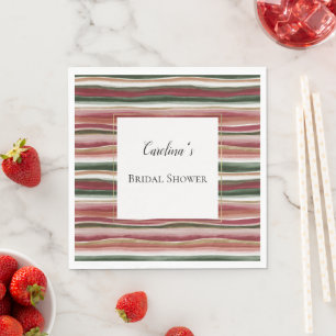 Serviette En Papier Rouge Fard Vert Rose Rayures Mariage