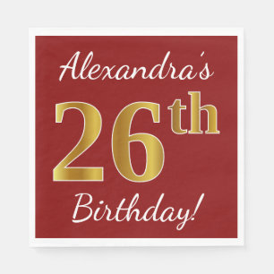 Serviette En Papier Rouge, Faux Gold 26e anniversaire + Nom personnali