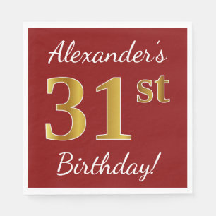Serviette En Papier Rouge, Faux Gold 31e anniversaire + Nom personnali