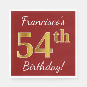 Serviette En Papier Rouge, Faux Gold 54e anniversaire + Nom personnali